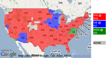 map showing that we won't get to see the Cowboys game